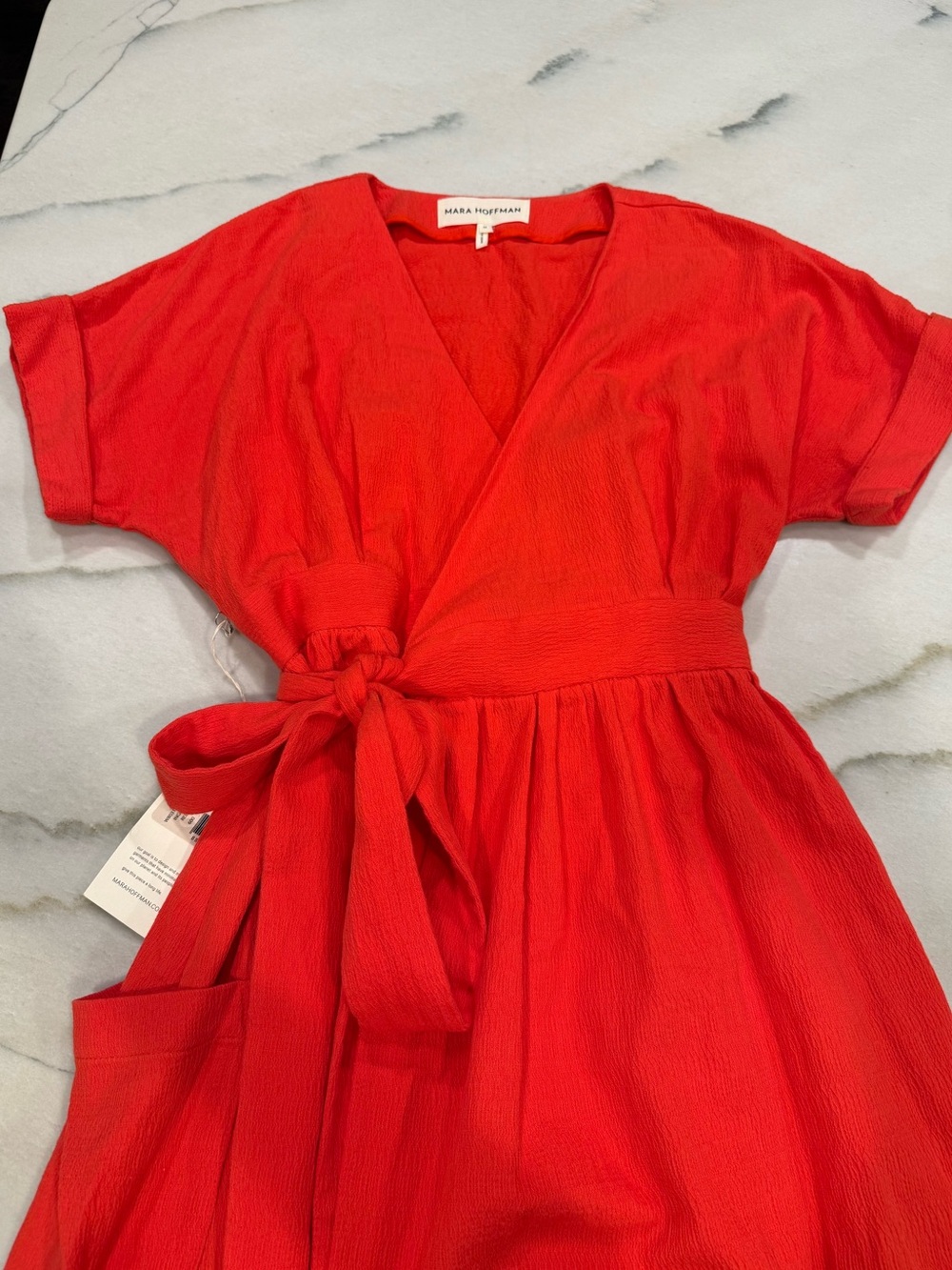 Mara Hoffman Dress Size Medium Red Ingrid Maxi Wrap Belted Made USA Organic - Picture 2 of 10